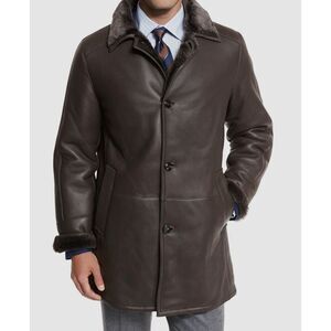 $2495 Gallotti Mens Brown Leather Shearling Fur-Lined Jacket Coat-Eu 50 US 40